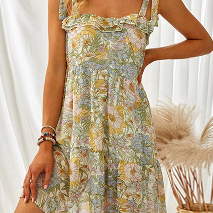 Multicolor Floral Chiffon Tie Dress