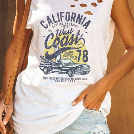 Broken Hole Detail Sleeveless Crew Neck Tank Top