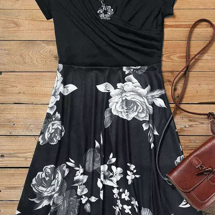 Burgundy Floral V Neck Wrap Mini Dress