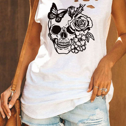 Broken Hole Detail Sleeveless Crew Neck Tank Top