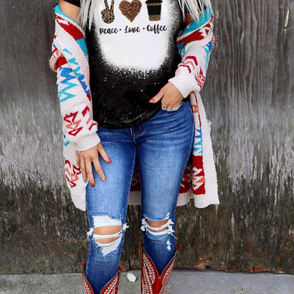 Western Pattern Leopard Letter Print Short Sleeve T-shirt