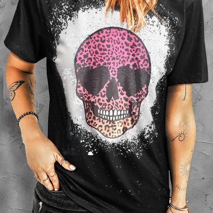 Western Pattern Leopard Letter Print Short Sleeve T-shirt