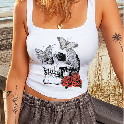 Ribbed Knit Skinny Square Neck Tank Top