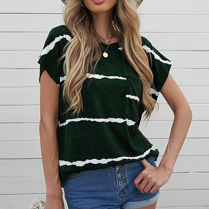 Gradient Color Short Sleeve T-Shirt with Pocket