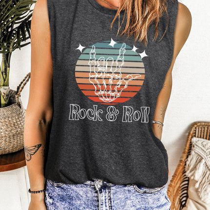 Valentine Heart Print Loose Crew Neck Tank Top