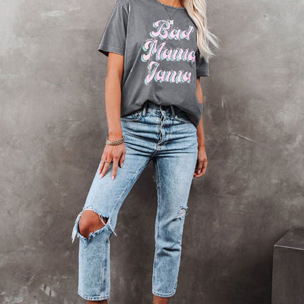 Floral Print Round Neck Short Sleeve Tunic Top