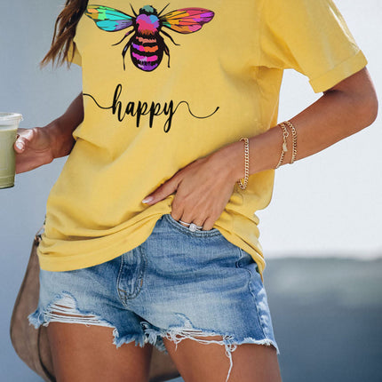 Tie Dyed Gesture Letter Print Short Sleeve T Shirt