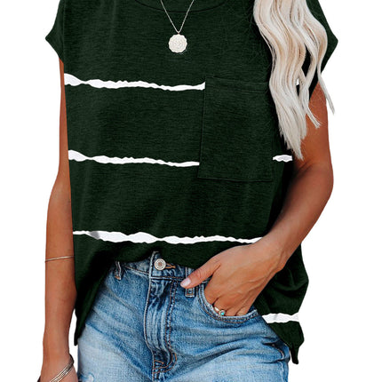 Gradient Color Short Sleeve T-Shirt with Pocket