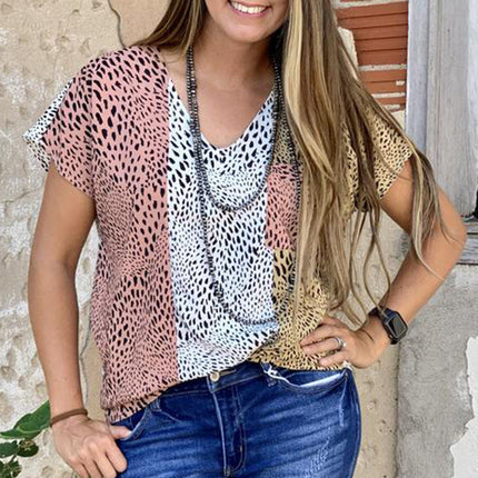 Plus Size Mix Leopard Short Sleeve Top