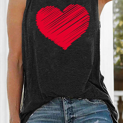 Valentine Heart Print Loose Crew Neck Tank Top