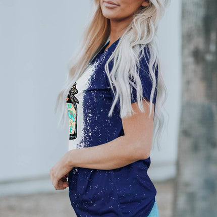 Western Pattern Leopard Letter Print Short Sleeve T-shirt