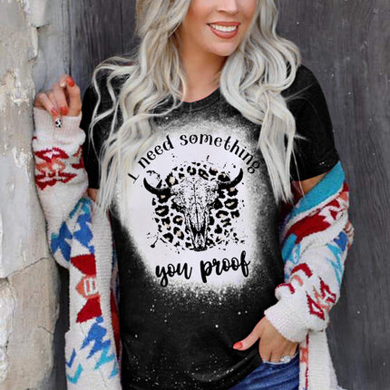 Western Pattern Leopard Letter Print Short Sleeve T-shirt