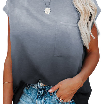Gradient Color Short Sleeve T-Shirt with Pocket