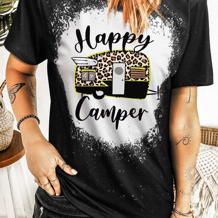 Western Pattern Leopard Letter Print Short Sleeve T-shirt