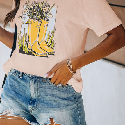 Casual Letter and Car Print Graphic Tee