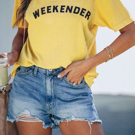 Casual Letter and Car Print Graphic Tee