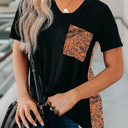Wihte Leopard Printed Splicing T-Shirt