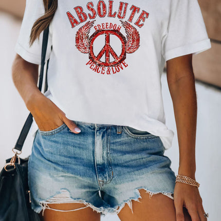 Casual Peach Logo Colorblock Print Graphic Tee