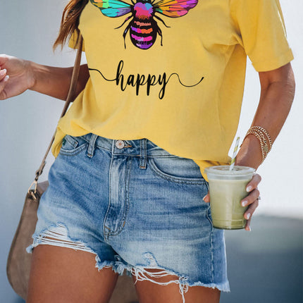 Tie Dyed Gesture Letter Print Short Sleeve T Shirt