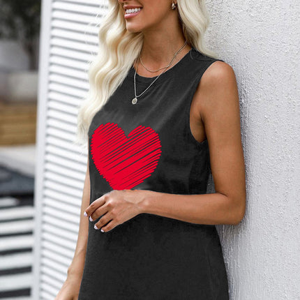 Valentine Heart Print Loose Crew Neck Tank Top