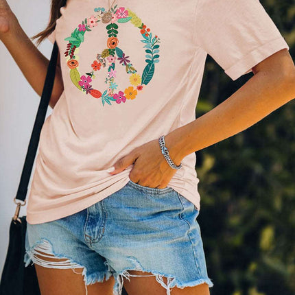 Casual Peach Logo Colorblock Print Graphic Tee