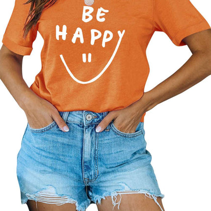 Be Happy Graphic Print Short Sleeve T Shirt