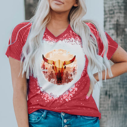 Western Pattern Leopard Letter Print Short Sleeve T-shirt