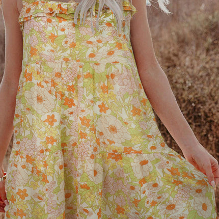 Multicolor Floral Chiffon Tie Dress