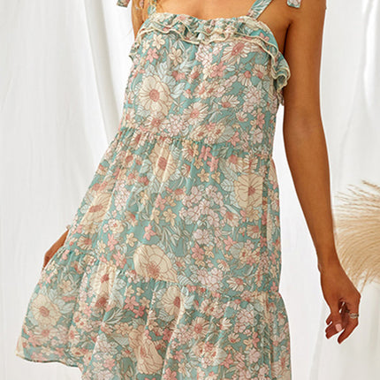 Multicolor Floral Chiffon Tie Dress