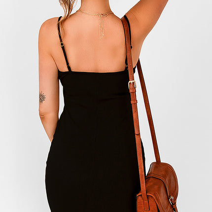 Ribbed Knit Spaghetti Straps Bodycon Mini Dress