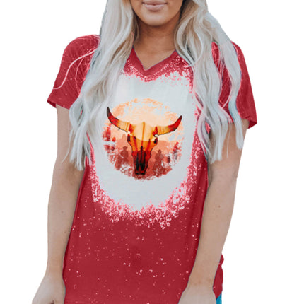 Western Pattern Leopard Letter Print Short Sleeve T-shirt