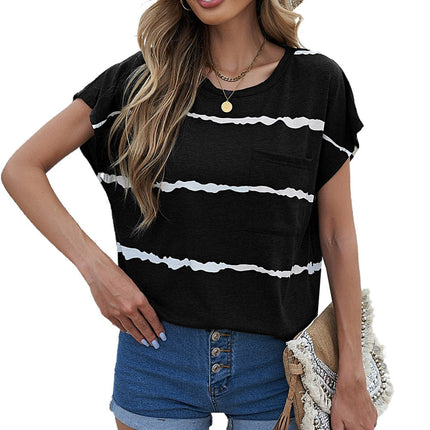 Gradient Color Short Sleeve T-Shirt with Pocket