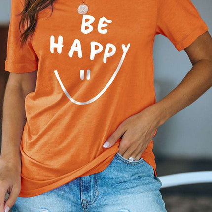Be Happy Graphic Print Short Sleeve T Shirt