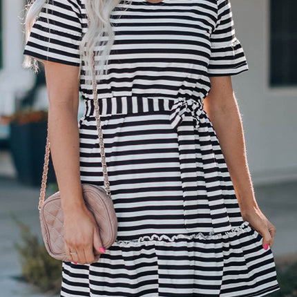 Stripes Ruffle Short Dress