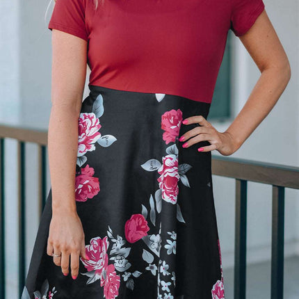 Burgundy Floral V Neck Wrap Mini Dress