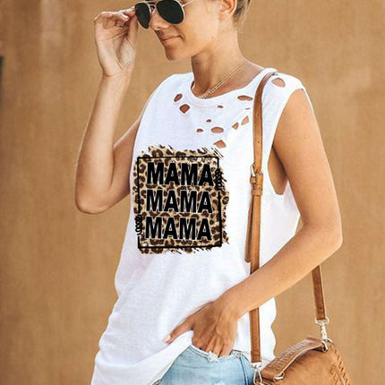 Broken Hole Detail Sleeveless Crew Neck Tank Top