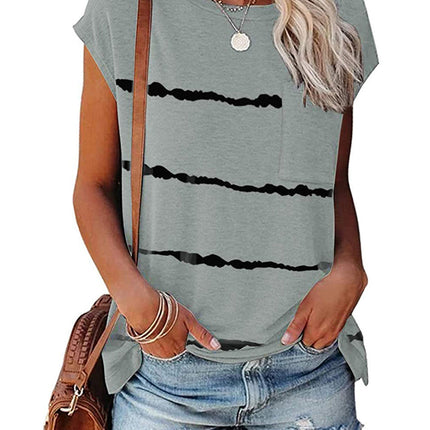 Gradient Color Short Sleeve T-Shirt with Pocket