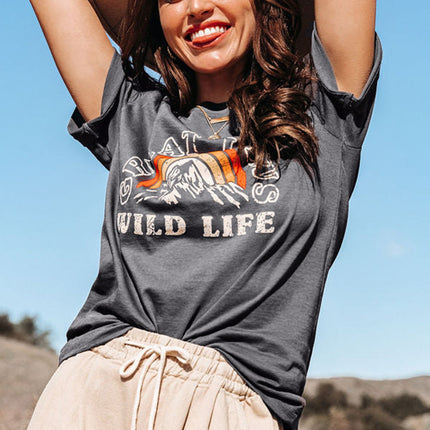 Letters Printed Short Sleeve Graphic T Shirt