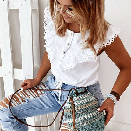 Buttons Ruffled Tank Top