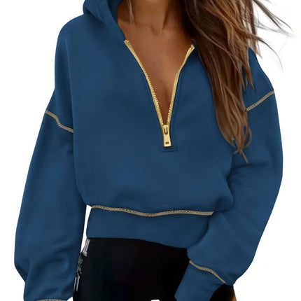 Half Zip Hooded Long Sleeve Cropped Pullover