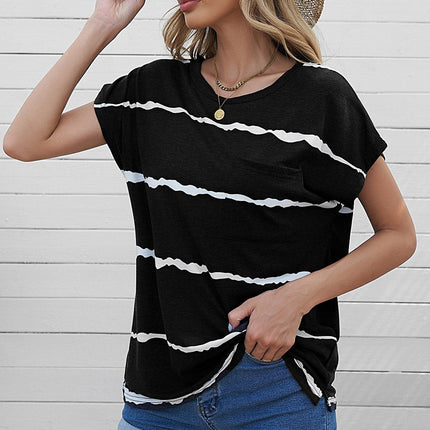 Gradient Color Short Sleeve T-Shirt with Pocket