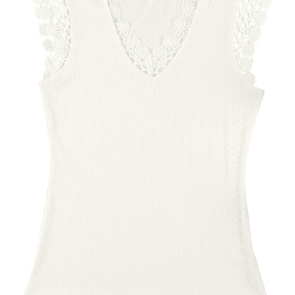 Lace Crochet Ribbed V Neck Tank Top