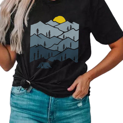 Floral Print Round Neck Short Sleeve Tunic Top