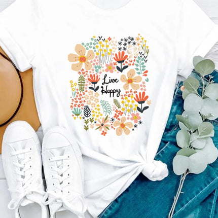 Be Happy Graphic Print Short Sleeve T Shirt