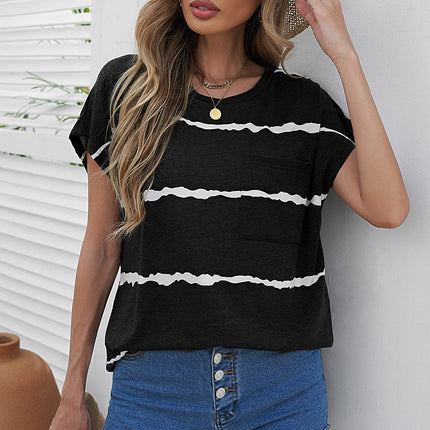 Gradient Color Short Sleeve T-Shirt with Pocket