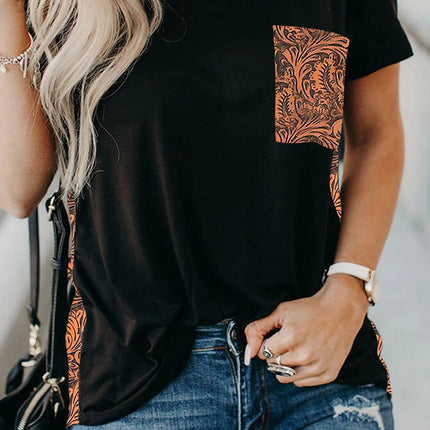 Wihte Leopard Printed Splicing T-Shirt