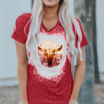 Western Pattern Leopard Letter Print Short Sleeve T-shirt