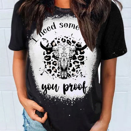 Western Pattern Leopard Letter Print Short Sleeve T-shirt