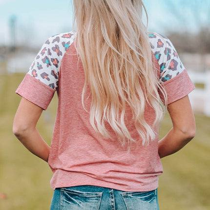 Lace up Leopard Sleeve T Shirt