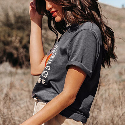 Letters Printed Short Sleeve Graphic T Shirt